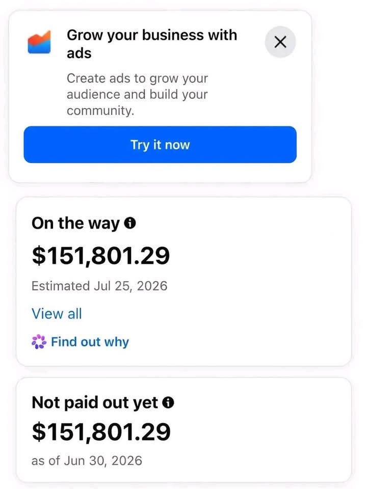 Creator payout showing $151,801.29 on the way